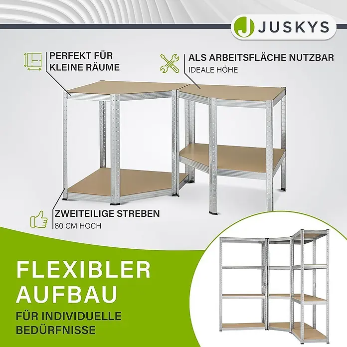 Juskys Schwerlastregal - H x B x T: 160 x 80 x 40 cm, Anzahl Böden: 12 Stk., Silber