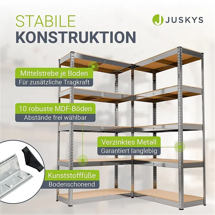 Juskys Schwerlastregal - H x B x T: 180 x 90 x 40 cm, Anzahl Böden: 10 Stk., Silber