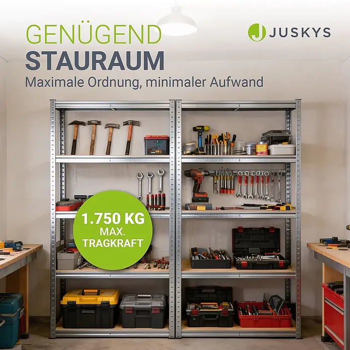 Juskys Schwerlastregal - H x B x T: 180 x 90 x 40 cm, Anzahl Böden: 10 Stk., Silber