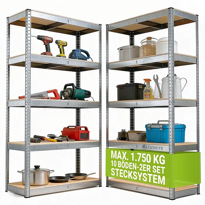 Juskys Schwerlastregal - H x B x T: 180 x 90 x 40 cm, Anzahl Böden: 10 Stk., Silber