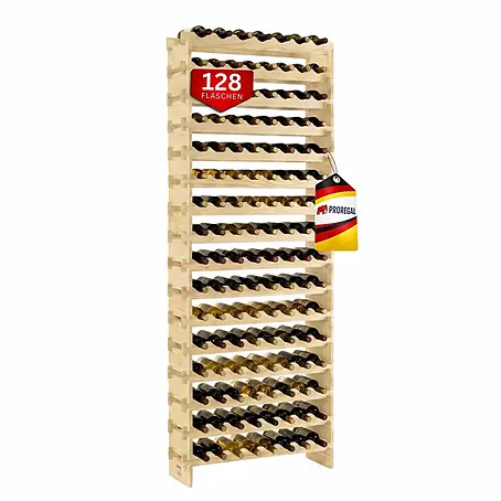 Proregal  Flaschenregal Weinregal NAVARRA aus Holz 128 Flaschen auf 16 Ebenen Natur unbehandelt