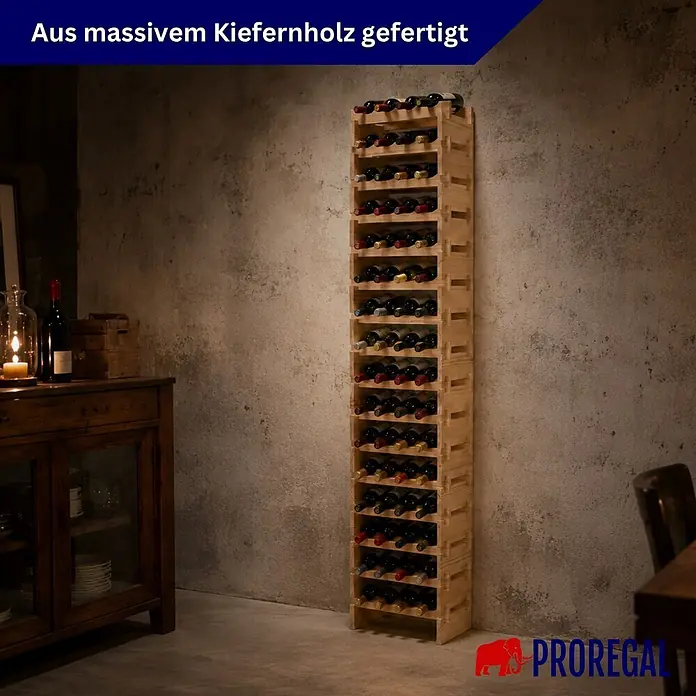 Proregal Flaschenregal Weinregal NAVARRA aus Holz 64 Flaschen auf 16 Ebenen Natur unbehandelt - L x B x H: 28 x 46 x 219 cm, Holz, Anzahl Böden: 1 Stk.