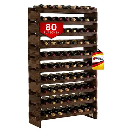 Proregal  Flaschenregal Weinregal NAVARRA aus Holz 80 Flaschen auf 10 Ebenen Braun geölt