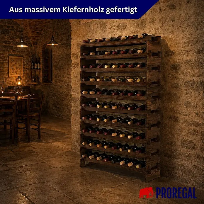 Proregal Flaschenregal Weinregal NAVARRA aus Holz 80 Flaschen auf 10 Ebenen Braun geölt - L x B x H: 28 x 84 x 135 cm, Holz, Anzahl Böden: 1 Stk.
