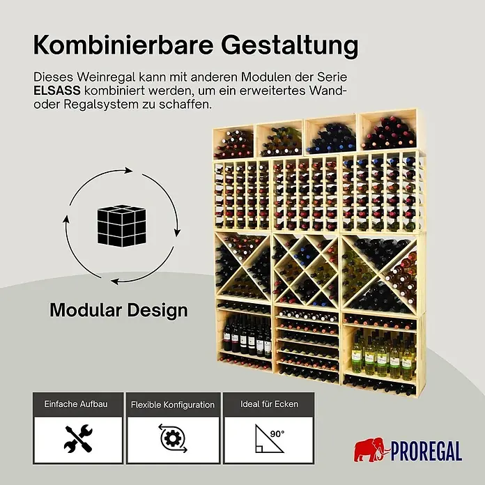 Proregal Flaschenregal Modulares Weinregal ELSASS 60x60x30cm Kreuz Modul für 40 Flaschen Braun - L x B x H: 30 x 60 x 60 cm, Holz