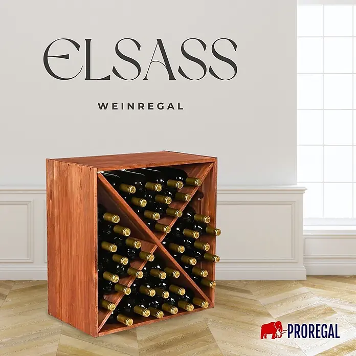 Proregal Flaschenregal Modulares Weinregal ELSASS 60x60x30cm Kreuz Modul für 40 Flaschen Braun - L x B x H: 30 x 60 x 60 cm, Holz