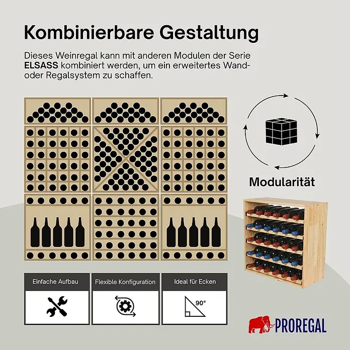 Modulares Weinregal ELSASS 60x60x30cm Auszug Modul für 30 Flaschen Natur -  - Modulares Weinregalsystem aus hellem Holz, das flexible Konfigurationsmöglichkeiten für verschiedene Räume bietet.