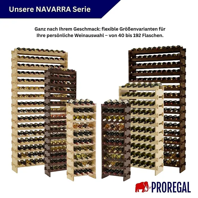 Proregal Flaschenregal Weinregal NAVARRA aus Holz 128 Flaschen auf 16 Ebenen Braun geölt - L x B x H: 28 x 84 x 219 cm, Holz, Anzahl Böden: 1 Stk.