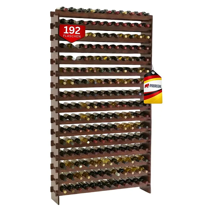 Proregal Flaschenregal Weinregal NAVARRA aus Holz 192 Flaschen auf 16 Ebenen Braun geölt - L x B x H: 28 x 123 x 219 cm, Holz, Anzahl Böden: 1 Stk.