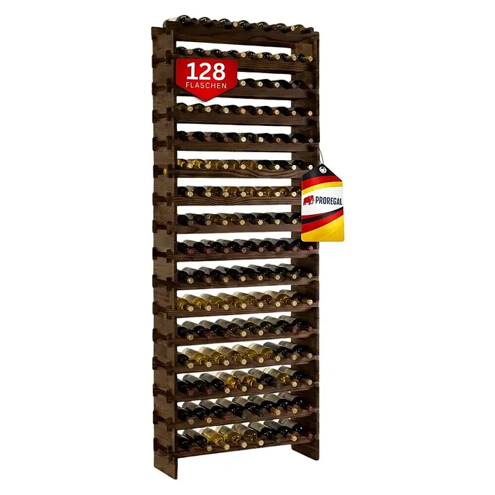 Proregal Flaschenregal Weinregal NAVARRA aus Holz 128 Flaschen auf 16 Ebenen Braun geölt - L x B x H: 28 x 84 x 219 cm, Holz, Anzahl Böden: 1 Stk.