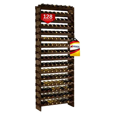 Proregal  Flaschenregal Weinregal NAVARRA aus Holz 128 Flaschen auf 16 Ebenen Braun geölt