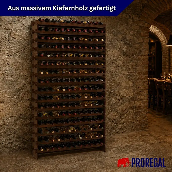 Proregal Flaschenregal Weinregal NAVARRA aus Holz 192 Flaschen auf 16 Ebenen Braun geölt - L x B x H: 28 x 123 x 219 cm, Holz, Anzahl Böden: 1 Stk.