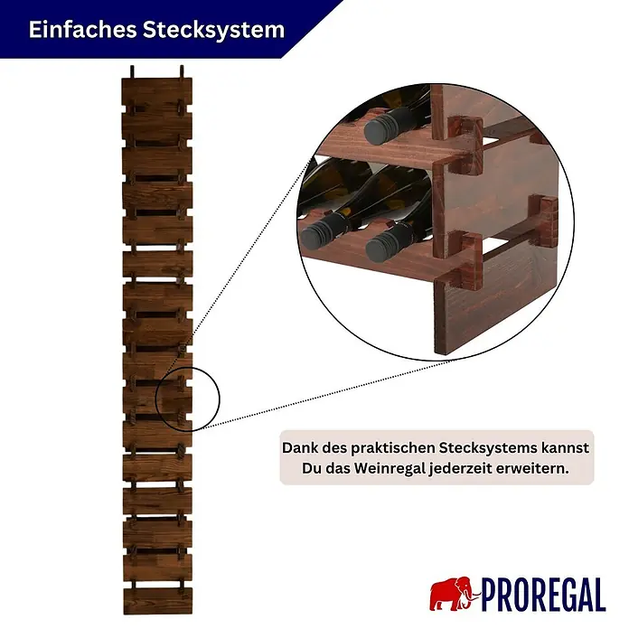 Proregal Flaschenregal Weinregal NAVARRA aus Holz 128 Flaschen auf 16 Ebenen Braun geölt - L x B x H: 28 x 84 x 219 cm, Holz, Anzahl Böden: 1 Stk.