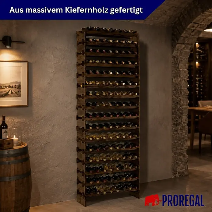 Proregal Flaschenregal Weinregal NAVARRA aus Holz 128 Flaschen auf 16 Ebenen Braun geölt - L x B x H: 28 x 84 x 219 cm, Holz, Anzahl Böden: 1 Stk.