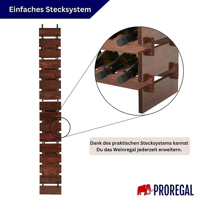 Proregal Flaschenregal Weinregal NAVARRA aus Holz 192 Flaschen auf 16 Ebenen Braun geölt - L x B x H: 28 x 123 x 219 cm, Holz, Anzahl Böden: 1 Stk.