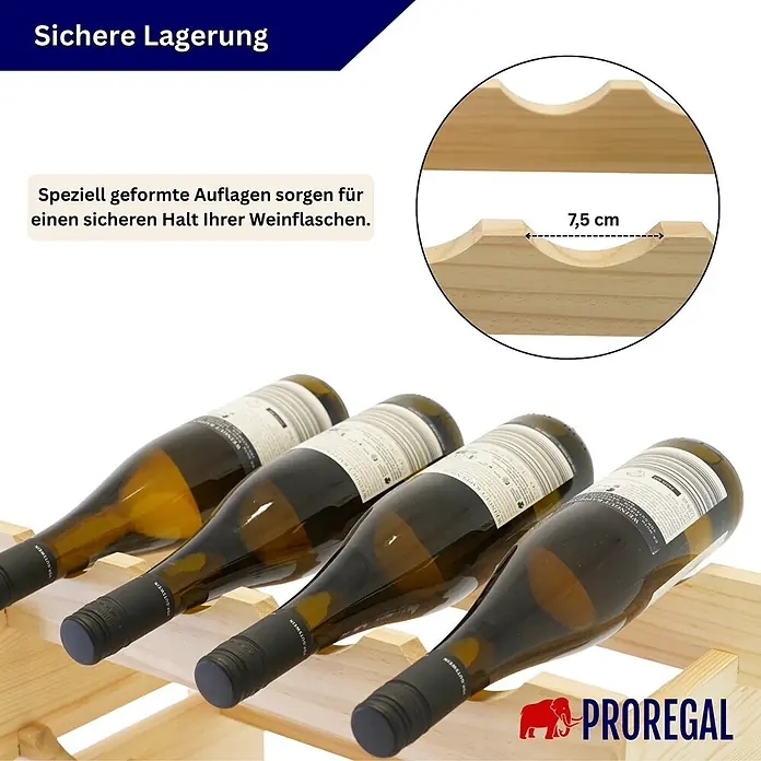 Proregal Flaschenregal Weinregal NAVARRA aus Holz 100 Flaschen auf 10 Ebenen Natur unbehandelt - L x B x H: 28 x 103 x 135 cm, Holz, Anzahl Böden: 1 Stk.