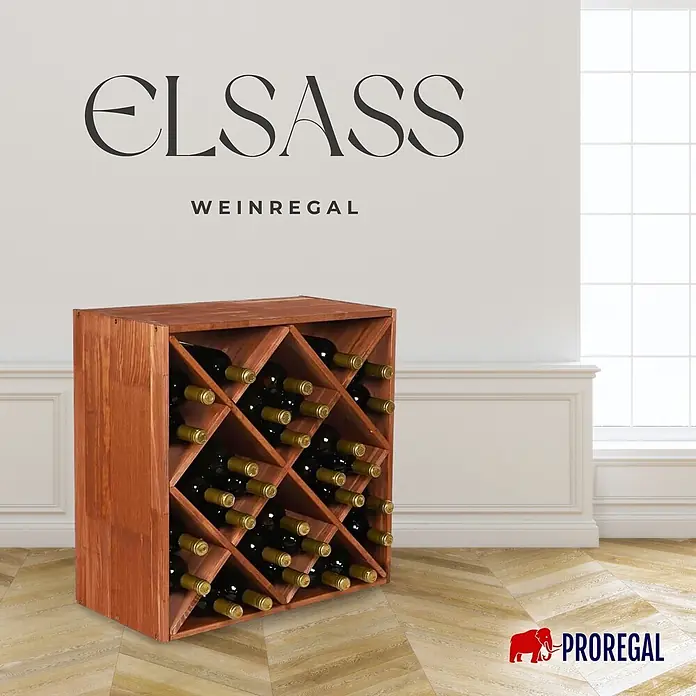 Proregal Flaschenregal Modulares Weinregal ELSASS 60x60x30cm Rauten Modul für 30 Flaschen Braun - L x B x H: 30 x 60 x 60 cm, Holz