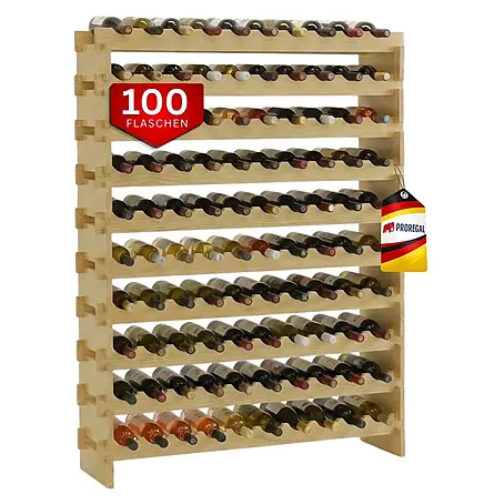 Proregal  Flaschenregal Weinregal NAVARRA aus Holz 100 Flaschen auf 10 Ebenen Natur unbehandelt