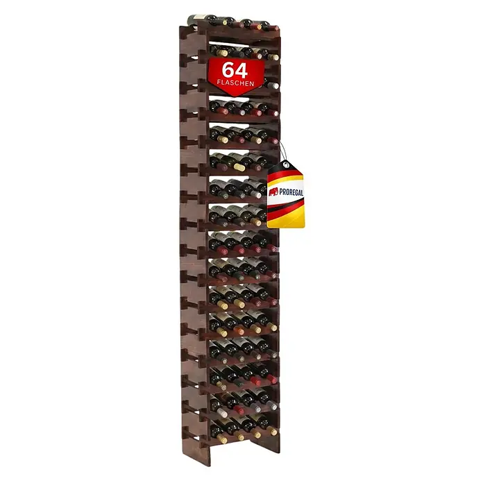 Proregal Flaschenregal Weinregal NAVARRA aus Holz 64 Flaschen auf 16 Ebenen Braun geölt - L x B x H: 28 x 46 x 219 cm, Holz, Anzahl Böden: 1 Stk.