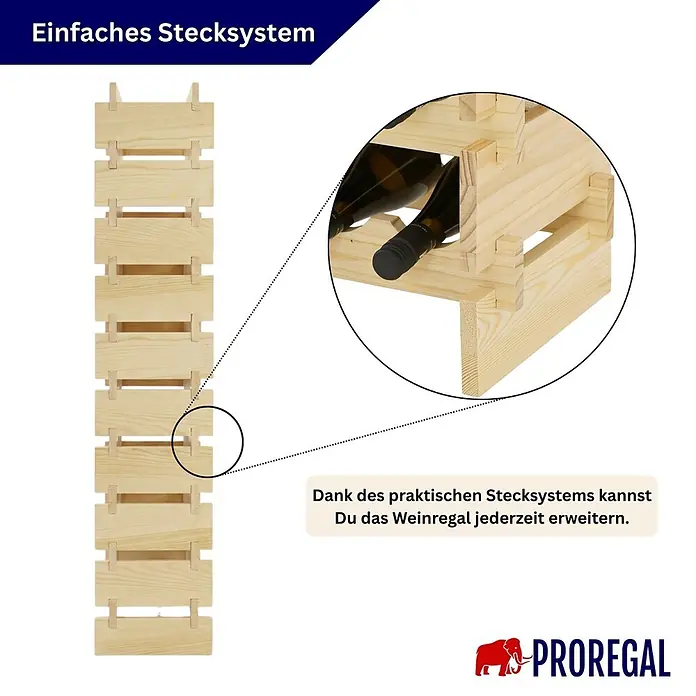 Proregal Flaschenregal Weinregal NAVARRA aus Holz 100 Flaschen auf 10 Ebenen Natur unbehandelt - L x B x H: 28 x 103 x 135 cm, Holz, Anzahl Böden: 1 Stk.