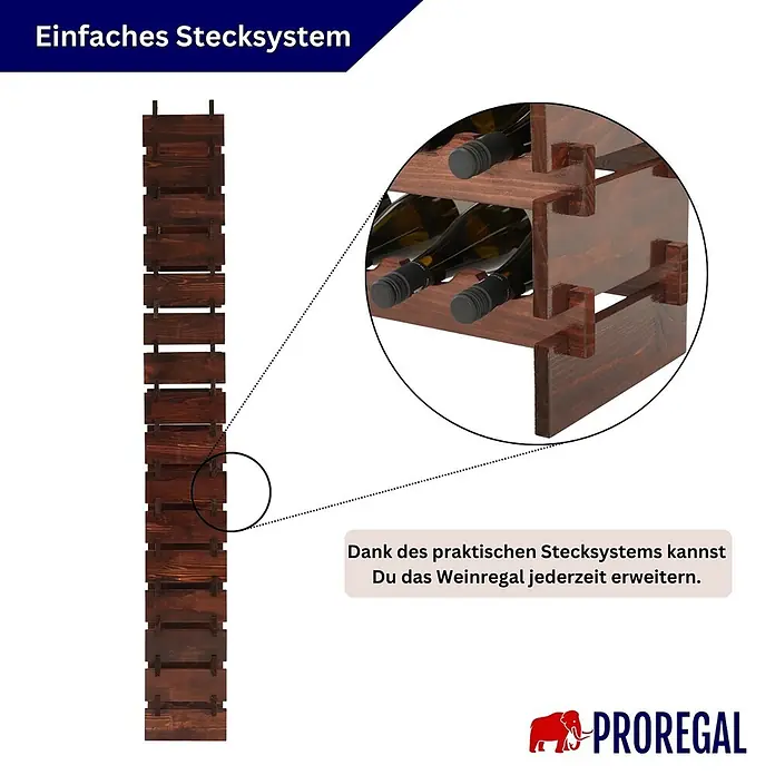 Proregal Flaschenregal Weinregal NAVARRA aus Holz 64 Flaschen auf 16 Ebenen Braun geölt - L x B x H: 28 x 46 x 219 cm, Holz, Anzahl Böden: 1 Stk.