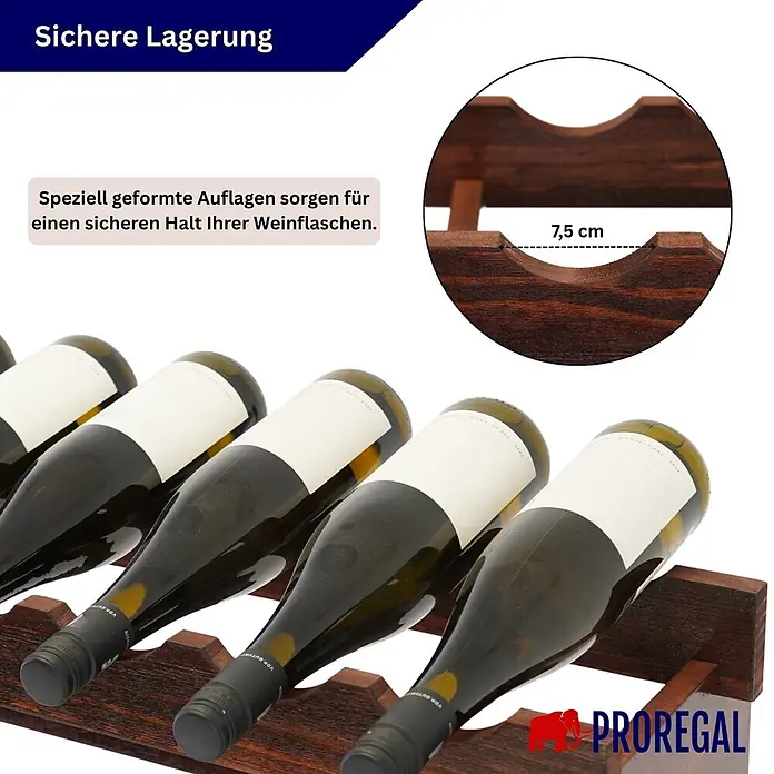 Proregal Flaschenregal Weinregal NAVARRA aus Holz 64 Flaschen auf 16 Ebenen Braun geölt - L x B x H: 28 x 46 x 219 cm, Holz, Anzahl Böden: 1 Stk.