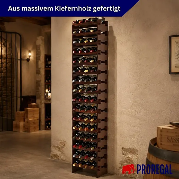 Proregal Flaschenregal Weinregal NAVARRA aus Holz 64 Flaschen auf 16 Ebenen Braun geölt - L x B x H: 28 x 46 x 219 cm, Holz, Anzahl Böden: 1 Stk.