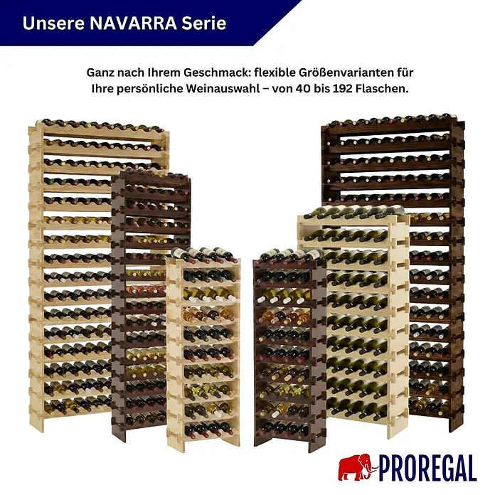 Proregal Flaschenregal Weinregal NAVARRA aus Holz 64 Flaschen auf 16 Ebenen Braun geölt - L x B x H: 28 x 46 x 219 cm, Holz, Anzahl Böden: 1 Stk.
