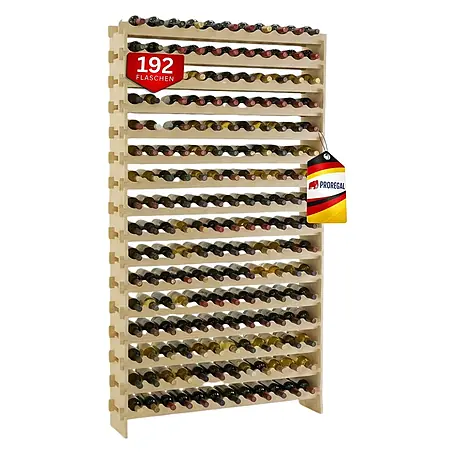 Proregal  Flaschenregal Weinregal NAVARRA aus Holz 192 Flaschen auf 16 Ebenen Natur unbehandelt