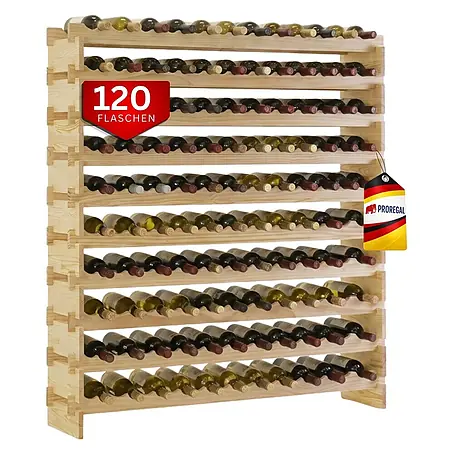 Proregal  Flaschenregal Weinregal NAVARRA aus Holz 120 Flaschen auf 10 Ebenen Natur unbehandelt
