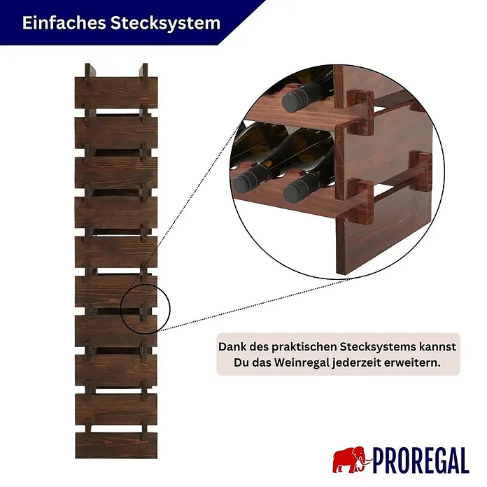 Proregal Flaschenregal Weinregal NAVARRA aus Holz 120 Flaschen auf 10 Ebenen Braun geölt - L x B x H: 28 x 123 x 135 cm, Holz, Anzahl Böden: 1 Stk.