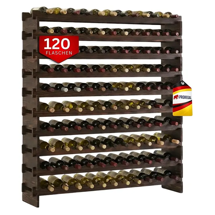 Proregal Flaschenregal Weinregal NAVARRA aus Holz 120 Flaschen auf 10 Ebenen Braun geölt - L x B x H: 28 x 123 x 135 cm, Holz, Anzahl Böden: 1 Stk.