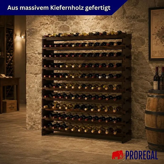 Proregal Flaschenregal Weinregal NAVARRA aus Holz 120 Flaschen auf 10 Ebenen Braun geölt - L x B x H: 28 x 123 x 135 cm, Holz, Anzahl Böden: 1 Stk.