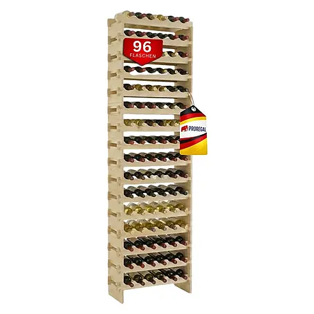 Proregal  Flaschenregal Weinregal NAVARRA aus Holz 96 Flaschen auf 16 Ebenen Natur unbehandelt