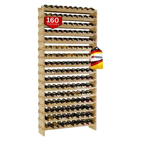 Proregal  Flaschenregal Weinregal NAVARRA aus Holz 160 Flaschen auf 16 Ebenen Natur unbehandelt