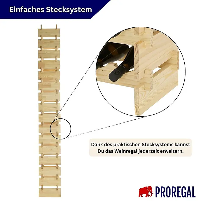 Proregal Flaschenregal Weinregal NAVARRA aus Holz 160 Flaschen auf 16 Ebenen Natur unbehandelt - L x B x H: 28 x 103 x 219 cm, Holz, Anzahl Böden: 1 Stk.