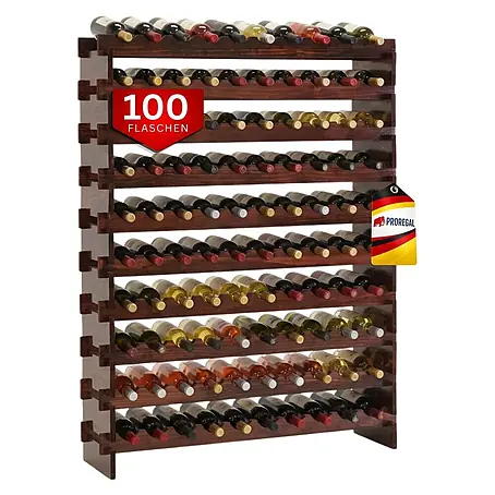 Proregal  Flaschenregal Weinregal NAVARRA aus Holz 100 Flaschen auf 10 Ebenen Braun geölt