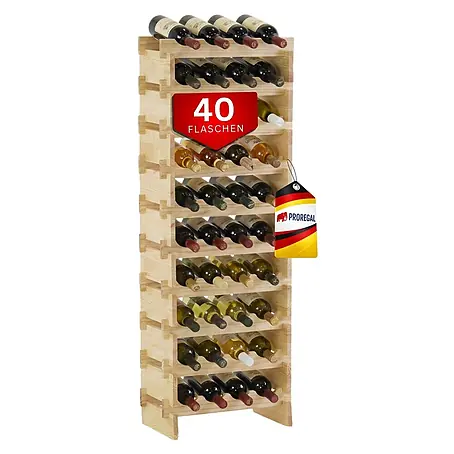 Proregal  Flaschenregal Weinregal NAVARRA aus Holz 40 Flaschen auf 10 Ebenen Natur unbehandelt