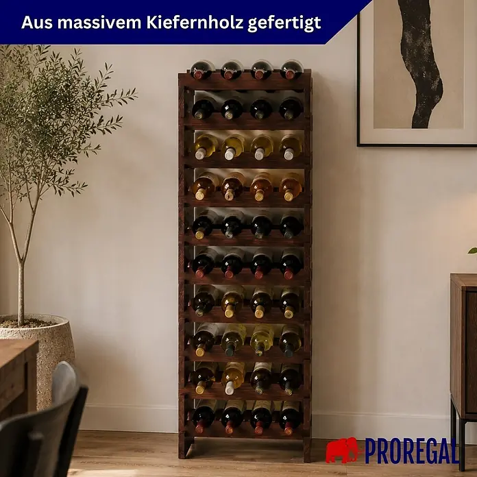 Proregal Flaschenregal Weinregal NAVARRA aus Holz 40 Flaschen auf 10 Ebenen Braun geölt - L x B x H: 28 x 46 x 135 cm, Holz, Anzahl Böden: 1 Stk.