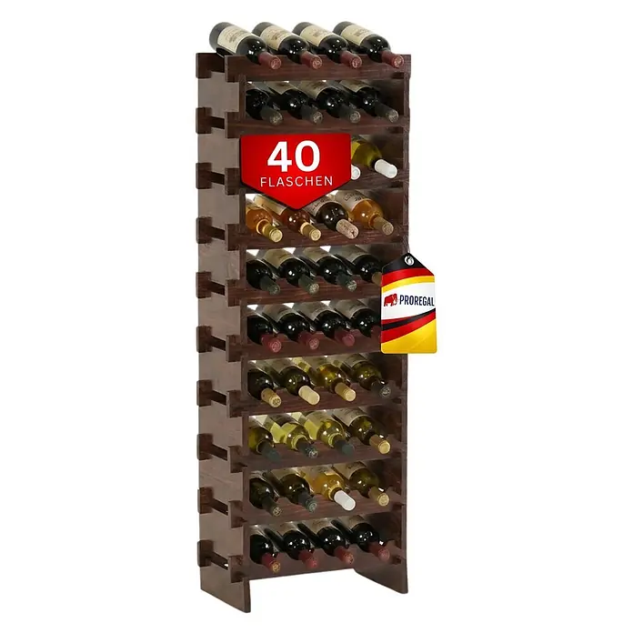 Proregal Flaschenregal Weinregal NAVARRA aus Holz 40 Flaschen auf 10 Ebenen Braun geölt - L x B x H: 28 x 46 x 135 cm, Holz, Anzahl Böden: 1 Stk.