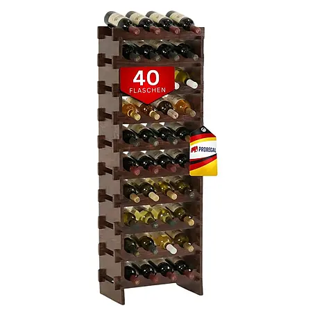 Proregal  Flaschenregal Weinregal NAVARRA aus Holz 40 Flaschen auf 10 Ebenen Braun geölt