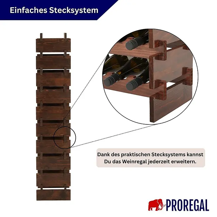 Proregal Flaschenregal Weinregal NAVARRA aus Holz 40 Flaschen auf 10 Ebenen Braun geölt - L x B x H: 28 x 46 x 135 cm, Holz, Anzahl Böden: 1 Stk.