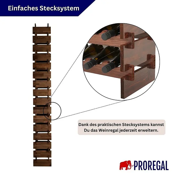 Proregal Flaschenregal Weinregal NAVARRA aus Holz 160 Flaschen auf 16 Ebenen Braun geölt - L x B x H: 28 x 103 x 219 cm, Holz, Anzahl Böden: 1 Stk.