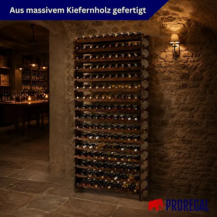 Proregal Flaschenregal Weinregal NAVARRA aus Holz 160 Flaschen auf 16 Ebenen Braun geölt - L x B x H: 28 x 103 x 219 cm, Holz, Anzahl Böden: 1 Stk.