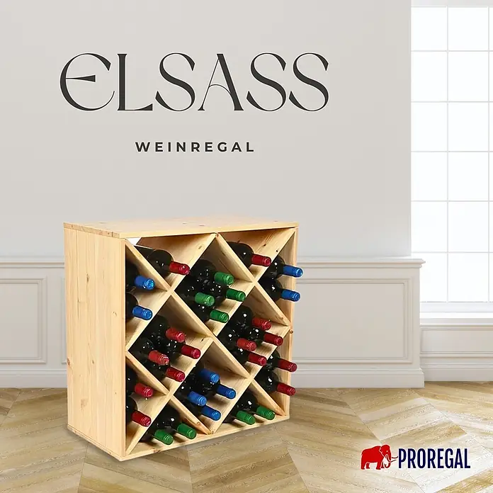 Proregal Flaschenregal Modulares Weinregal ELSASS 60x60x30cm Rauten Modul für 30 Flaschen Natur - L x B x H: 30 x 60 x 60 cm, Holz