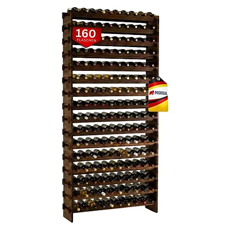 Proregal  Flaschenregal Weinregal NAVARRA aus Holz 160 Flaschen auf 16 Ebenen Braun geölt