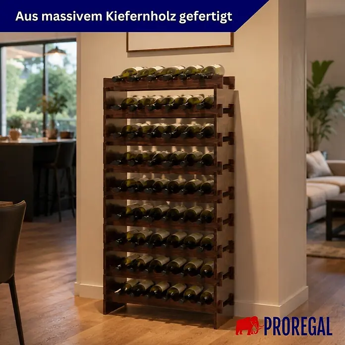 Proregal Flaschenregal Weinregal NAVARRA aus Holz 60 Flaschen auf 10 Ebenen Braun geölt - L x B x H: 28 x 65 x 135 cm, Holz, Anzahl Böden: 1 Stk.