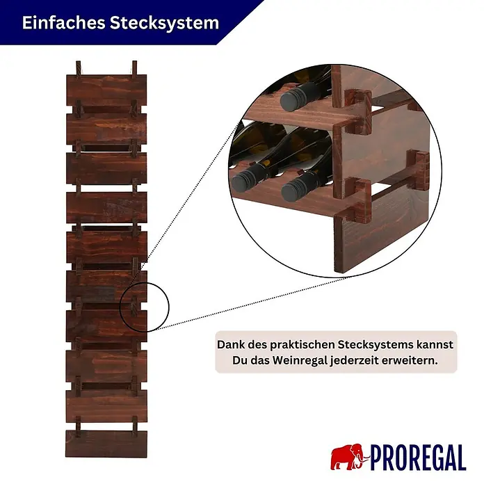 Proregal Flaschenregal Weinregal NAVARRA aus Holz 60 Flaschen auf 10 Ebenen Braun geölt - L x B x H: 28 x 65 x 135 cm, Holz, Anzahl Böden: 1 Stk.