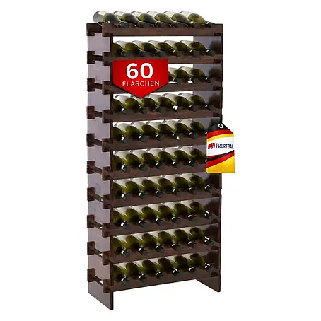 Proregal  Flaschenregal Weinregal NAVARRA aus Holz 60 Flaschen auf 10 Ebenen Braun geölt