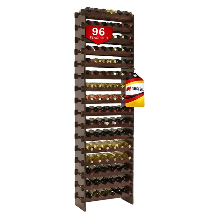 Proregal Flaschenregal Weinregal NAVARRA aus Holz 96 Flaschen auf 16 Ebenen Braun geölt - L x B x H: 28 x 65 x 219 cm, Holz, Anzahl Böden: 1 Stk.
